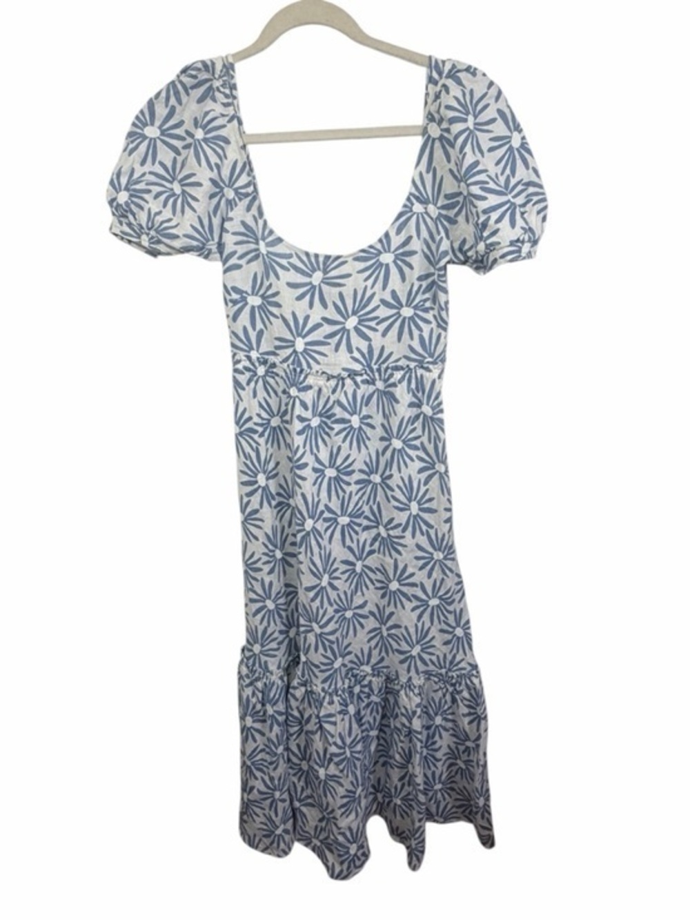 Polo Ralph Lauren Blue Floral Linen Maxi Dress Puff Sleeve Cottagecore Size 0